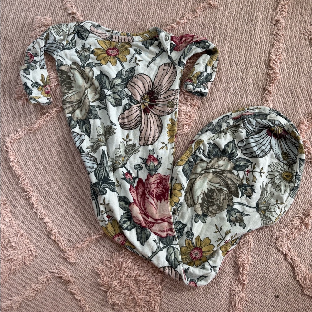 Floral baby bunting pajamas from Milkmaid Goods